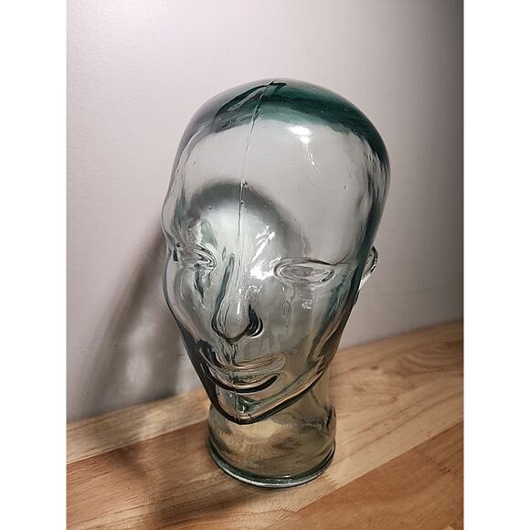 SOLD Mannequin Head Clear Green Tinted Glass 11 Inch Wig Hat Display Thick - Picture 2 of 7